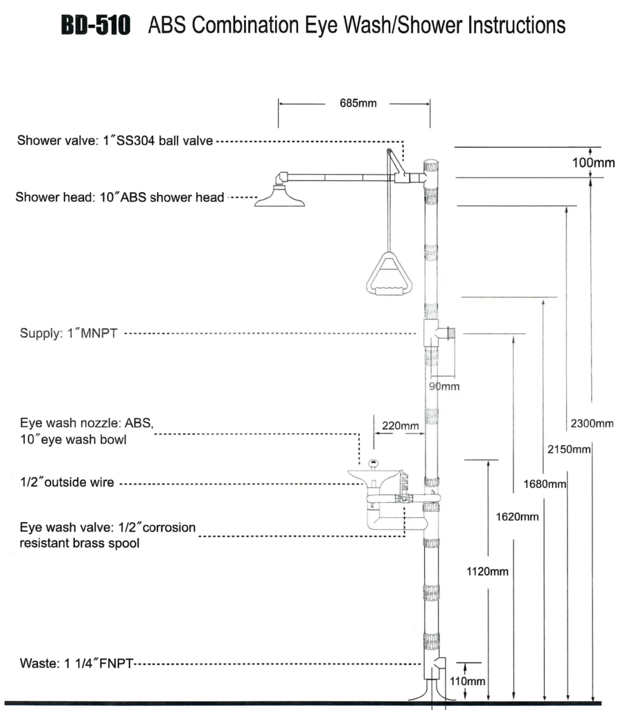 Technical Data Sheet of ABS Combination Eyewash with Safety Shower