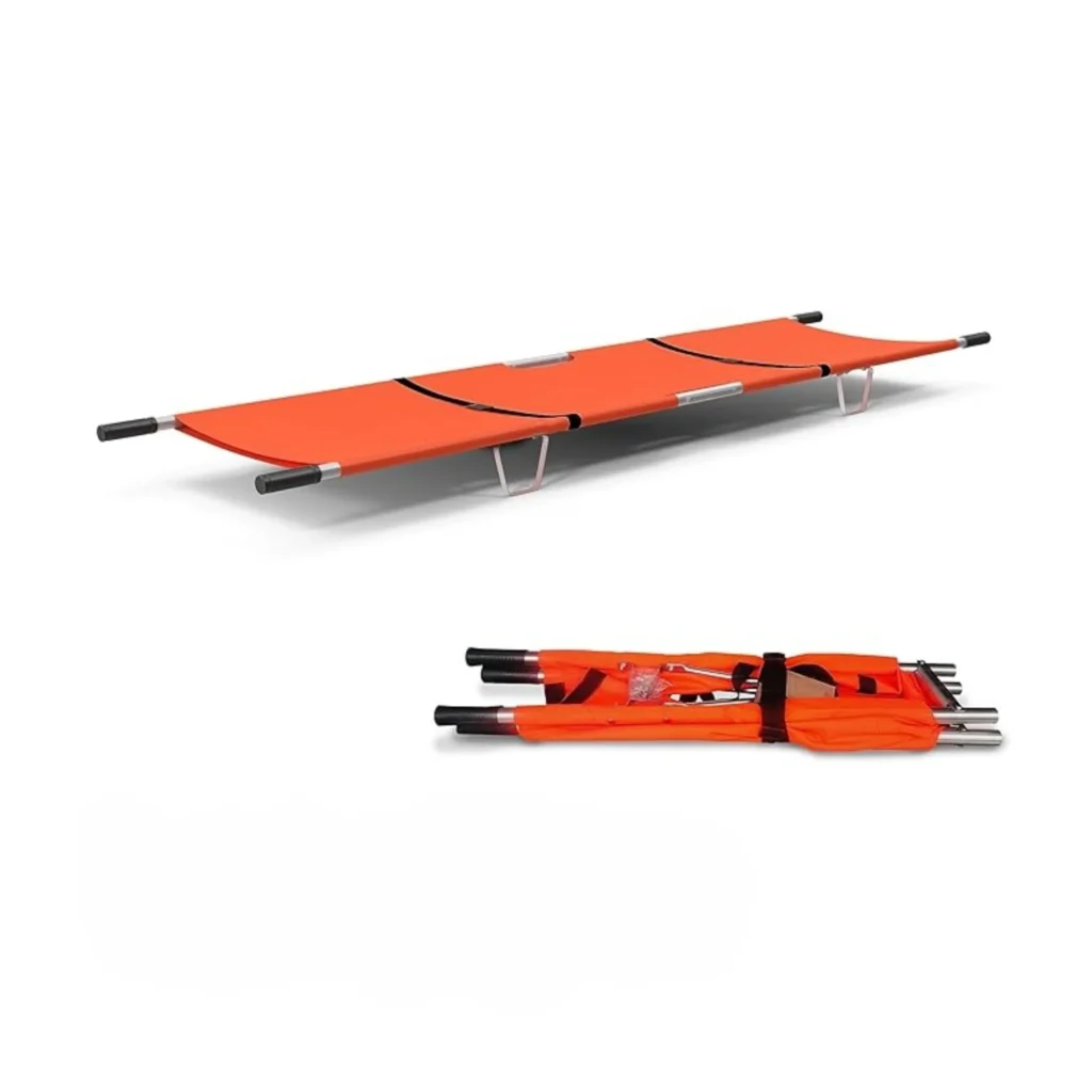 Orange Folding Stretcher with Carry bag and with 2 black straps